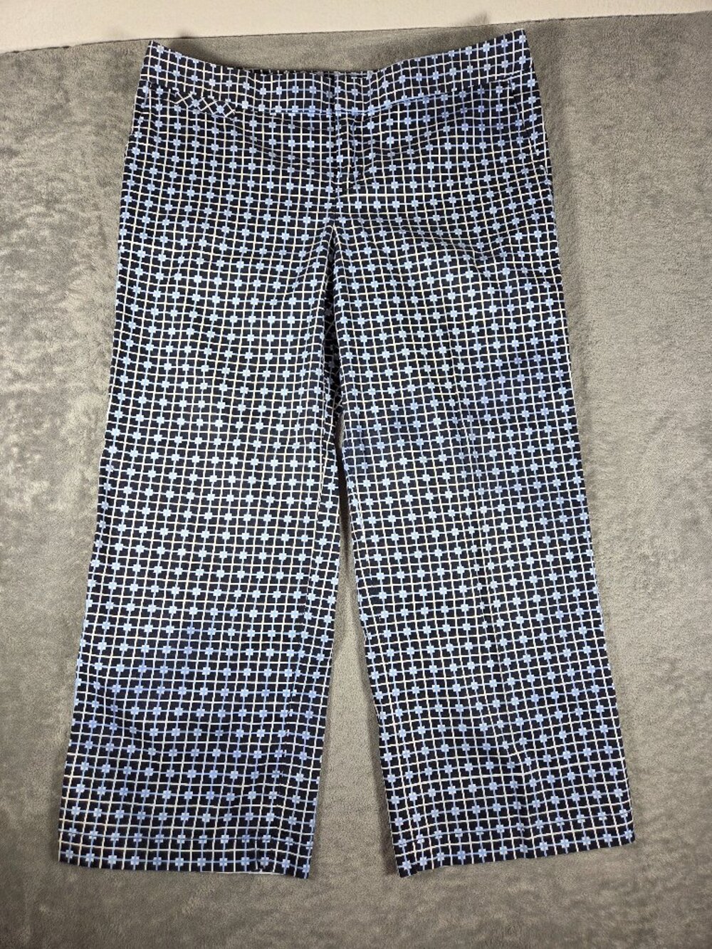 Tommy Bahama Blue White Geometric Tile Print Wide Leg Crop Pants Size 4